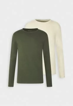 Pier One 2 PACK - Langarmshirt - Off-white/dark Green -Pier One Geschäft 9c9be42cf4404e85bbbe9c7022e4cedf